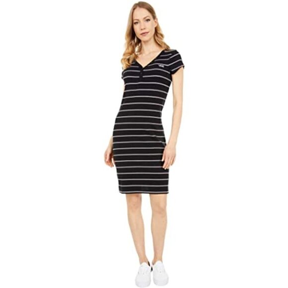 Vans Black with Pink Stripes Ally Stripe Cotton Midi Dress - Picture 2 of 15